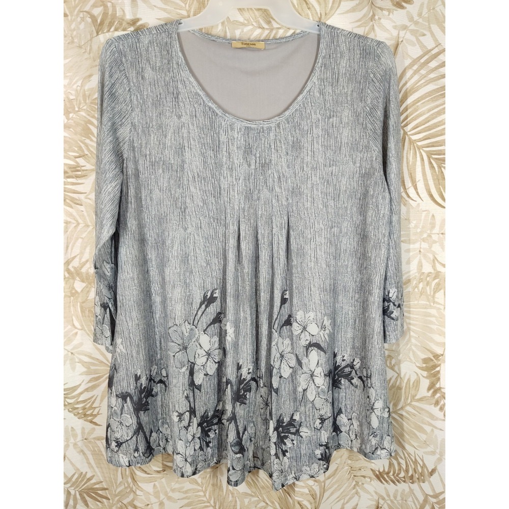 Heather Gray Floral Scoop-Neck Tunic Top - Brand: